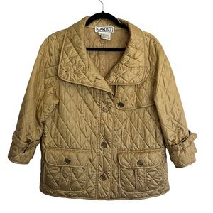 CARLISLE Quilted Jacket Womens Size 12 Dark Tan 3/4 Sleeve Front Patch Pockets